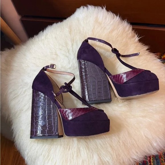 Zac Posen Eggplant Purple Suede Platform Shoes - Picture 4 of 4